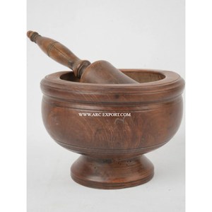 Mortier et pilon en bois de manguier pour la cuisine, nouveau design décoratif, vente en gros, meilleure qualité, pilon standard, couleur marron, fait à la main - Product Image 1