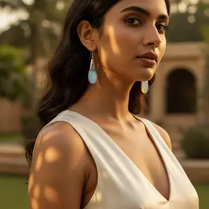 Boucles d'oreilles pendantes en opale argent 925 pour femmes, boucles d'oreilles à la mode - Product Image 1