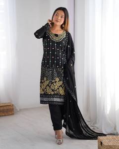 Robe Anarkali de créateur noire Prêt-à-porter Costume Salwar avec ensemble de Kurtis de mariage traditionnel Dupatta pour les fêtes - Product Image 1