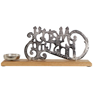Silver Merry Christmas Metal Letters with <b>Tealight</b> on Wood Base For Home Christmas Decoration & Gifting - Product Image 4