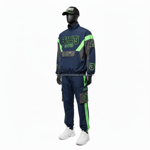 Survêtement coupe-vent haut de gamme pour hommes de grande taille 210 GSM tissu imperméable en nylon marine avec panneau vert ensemble coupe-vent avec logo personnalisé - Product Image 3