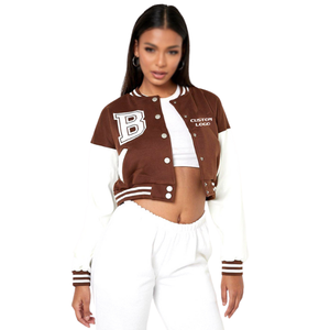 Chaqueta de béisbol con letras recortada de manga larga para mujer personalizable estilo universitario con botón frontal abierto para la temporada de invierno - Product Image 6