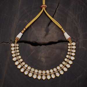 Collier en alliage de zinc plaqué or style Kundan 169664 avec diamants et perles, chaînes perlées tendance pour mariage, fête ou cadeau - Product Image 3