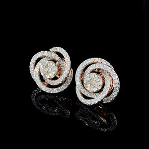 Wholesale Luxury Micro Pave Natural Diamonds Flower <b>Stud</b> <b>Earrings</b> <b>Rose</b> <b>Gold</b> Plated - Product Image 1