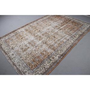 5.7x8.7 ft Rug, Turkish Vintage Rug, <b>Brown</b> Floral <b>Wool</b> Rug - Product Image 4