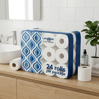Papier toilette biodégradable en vrac Langqiao, paquet de 24 rouleaux, impression personnalisée OEM, papier hygiénique pour cliniques, hôtels, maisons