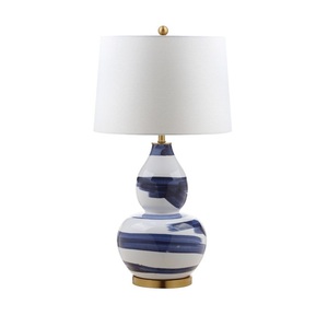 Antique Brass Metal Base and Ceramic Body Printing Flower With Fabric Lampshade Vintage Style Bedside Table <b>Lamp</b> - Product Image 6