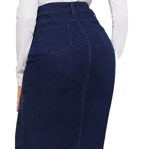 Jupe en jean pour femmes, élégante et longue, adaptée aux tenues de printemps et d'automne, jupe en jean pour femmes, taille haute, coupe droite - Product Image 6