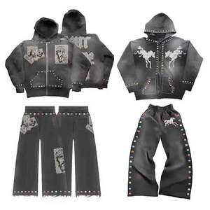 Ropa de calle con capucha de alta calidad para hombre 100% algodón personalizado para conjunto de chándal con pantalones de chándal para Unisex - Product Image 6