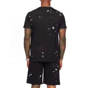 Dernière sérigraphie personnalisée survêtement unisexe à manches courtes en coton pour hommes 2 pièces ensemble court d'été ensemble de t-shirts unis - Product Image 3