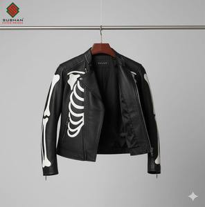 Veste de motard en cuir synthétique noir pour homme, faite à la main, en cuir véritable, coupe ajustée, décontractée, fermeture éclair, solide, service OEM - Product Image 6