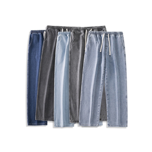 กางเกงยีนส์เอวยางยืดมีเชือกผูกสำหรับผู้ชายกางเกงลำลองผ้าเดนิมมาใหม่ - Product Image 6