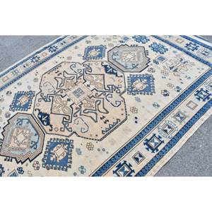 Alfombra de lana azul Beige Kazak de 6,6X9,4 pies, tejido plano turco, sala de estar alfombra para, patrón de retazos para adolescentes, pasillo rectangular - Product Image 5