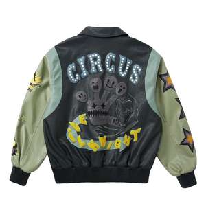 Chaqueta Bomber Varsity de Cuero Genuino para Hombre, Bordado Chenille Personalizado, Estilo Urbano, Color Negro, OEM, Venta al Por Mayor - Product Image 1