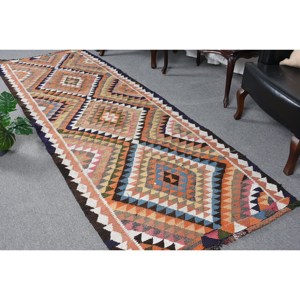 Beige Kilim 3,4 X 9.8ft Alfombra de lana turca hecha a mano Tejido plano Jacquard Patchwork Diseño Respaldo de látex para pasillo Rectángulo Espacio - Product Image 1