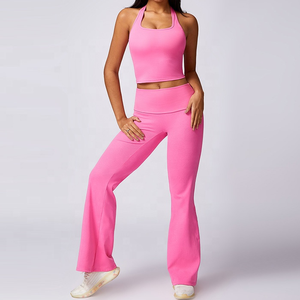 Ensemble de leggings de yoga en coton pour femmes, rose vif, doux, 2 pièces, pour la salle de sport - Product Image 6