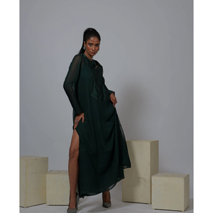 Long Green Evening <b>Dress</b> <b>Women</b> Sheer Sleeve Maxi Gown Stylish Formal Wear for Special Occasions - Product Image 2
