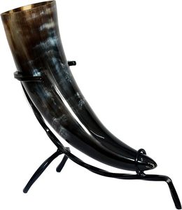Cuerno para beber vikingo Natural 100%, funda con soporte de hierro económico, Concha náutica, motivo Animal pulido para copa de vino de hidromiel para hombres - Product Image 2