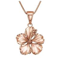 Collier pendentif fleur d'hibiscus en or massif 14 carats DiomandX, véritable collier floral hawaïen en or 14 carats, style tropical