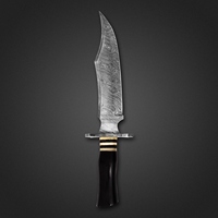 Couteau de camping couteau de chasse en acier damas manche en corne de taureau avec anneaux en laiton