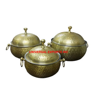 Walnut Finished Wooden Hotpot With Gold Hammered Lid Nice Quality Handmade Casserole Hot Selling New Metal <b>Food</b> <b>Warmer</b> - Product Image 4