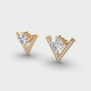 IGI Certified Lab Grown Round Diamond Stud Earrings 14K Yellow / White / Rose Gold Geometric Triangle <b>Frame</b> Diamond Earrings - Product Image 2