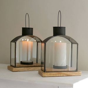Matte Black Decorative Lantern with Upper Bowl Shape Design Square Home Decor Candle Lantern - Product Image 4
