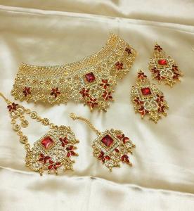 Bridal Indian Pakistani Stainless Steel Classic <b>Necklace</b> <b>Set</b> with <b>Silver</b> Plated Finish <b>and</b> Detailed Craftsmanship Tikka - Product Image 5