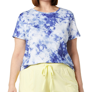 Camiseta de punto con cuello redondo y manga corta, estilo tie-dye, 100% poliéster, con logo personalizado para mujer, precio competitivo 2026 - Product Image 4