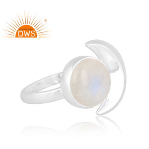 Vente chaude Fine en argent Sterling naturel arc-en-ciel lune pierre gemme bague réglable bijoux personnalisés pour les femmes cadeau pour elle - Product Image 3