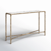 Table basse console en bois massif de style industriel avec plateau en pierre pour salon, entrée, maison, villa, hôtel ou atelier
