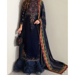 Vestido de terciopelo bordado hecho a mano de precio razonable de alta calidad tela suave elegante vestido de terciopelo ropa de novia bajo MOQ cultural - Product Image 6