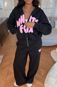 Ensemble de survêtement décontracté pour femme, hiver, uni, brodé, respirant, long, 2 pièces, fermeture éclair sur le devant, survêtement de scène - Product Image 6