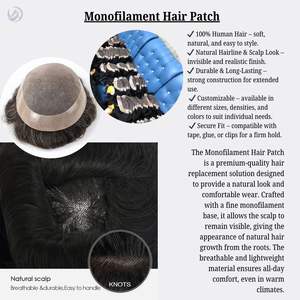 9x6 indien Remy cheveux bordure Patch toupet hommes perruque amélioration avec Texture droite Mono Base Technique - Product Image 6