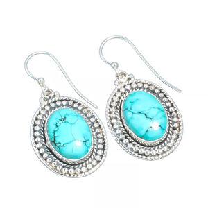 Pendientes colgantes de plata de primera ley y piedra Natural para mujer, aretes, plata esterlina 925, Gema Natural, color azul, turquesa, estilo bohemio - Product Image 3