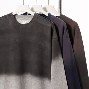 Venta al por mayor personalizado hombres 370GSM gradiente lavado ácido desgastado francés Terry cuello redondo pulóver sudaderas de gran tamaño 3D algodón forrado - Product Image 1