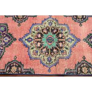 2.3x12.5 ft Vintage Rug, Turkish <b>Runner</b> Rug, <b>Red</b> Blue Southwestern Wool Rug - Product Image 3