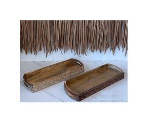 Plateau de service en bois massif pour collations et bonbons Plateau de service exclusif pour aliments de qualité avec poignées en métal pour mariage - Product Image 5