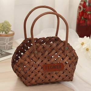 Panier en bois tressé à la main avec poignées, petit panier de rangement en bambou rustique pour centre de table et décoration murale - Product Image 5