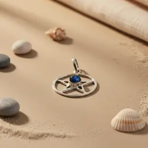 จี้รูปดาวห้าแฉกเงินแท้ 925 ทำด้วยมือ เครื่องประดับทางศาสนาและเวทมนตร์ พร้อมหินสีดำ ชุบโรเดียม - Product Image 3