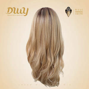 Evie-DWY 24 Inches Glueless Synthetic <b>Wig</b> for Women Mid-Length Wavy for Ombre Blonde Bangs High Quality Loose Wave Transparent - Product Image 3