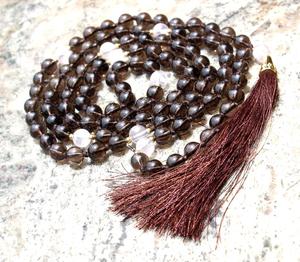 Debe comprar 8 mm cuarzo ahumado 108 anudado Mala Beads personalizable religioso Yoga joyería Collar para regalos - Product Image 5
