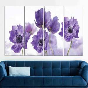 Impresión en lienzo floral moderna: elegante arte de pared con flores moradas, juego de 4 lienzos - Product Image 1