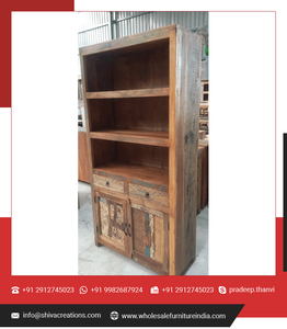 Eco-Friendly 2-Door 2-Drawer Reclaimed <b>Wood</b> Storage Cabinet Hand-Carved for Bedroom Home Office Outdoor Apartment Living Room - Product Image 2