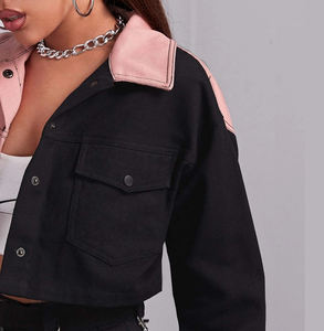 Chaqueta de mezclilla recortada de mujer estilo botón alta calidad OEM chaqueta de mezclilla de mujer holgada tela transpirable color personalizado - Product Image 4