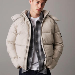 แจ็กเก็ตขนเป็ดมีฮู้ดสีเทาฟลินท์มีซิปรูดและถอดออกได้ทำจากไนลอนกันน้ำ - Product Image 1