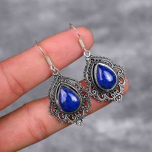 Lapis Lazuli Earrings 925 Sterling Silver Handmade Gemstone Earrings Jewelry Gift For Her Women Fashion Luxury - Product Image 4