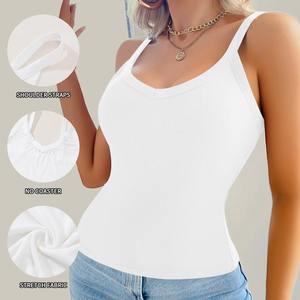 Women's Retro Short-Knit <b>Tank</b> <b>Top</b> <b>Square</b> <b>Neck</b> with Built-In Bra Padded Modal Summer Sun-protective Beauty Vest - Product Image 5