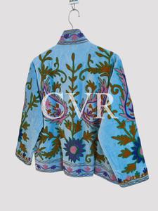 Chaqueta de Estilo Chino con Cuello Mandarín Bordado, Talla Grande, Ropa Exterior para Mujer, Primavera, Casual, Manga Larga, Algodón, Estampado Floral - Product Image 1