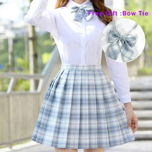 プリーツプレッピースタイルの女性用スカートチェック柄Y2Kハイウエストダンス弓スカートミニかわいい日本の制服 - Product Image 5